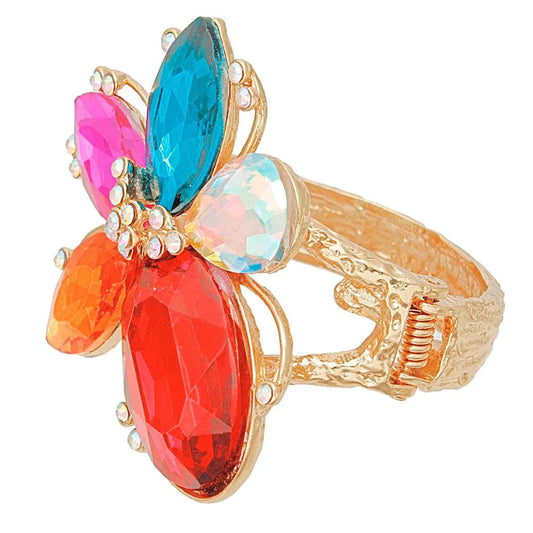 Stunning Multicolor Crystal Flower Cuff Bracelet - Must-Have Accessory Pinktown