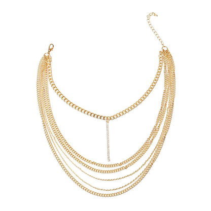 Style Your Décolleté: Multilayer Gold Tone Chain Choker Necklace Pinktown