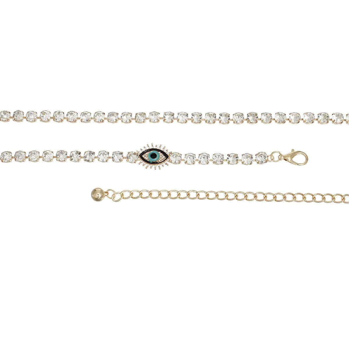 Style Your Gold Chain Rhinestone Belt with Evil Eye Accent for a Glamorous Look Jewelry Bubble