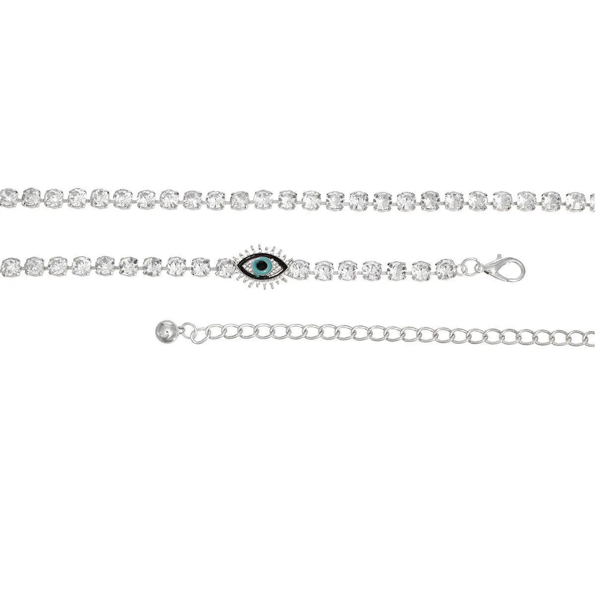 Style Your Silver Chain Rhinestone Belt with Evil Eye Accent for a Glamorous Look Jewelry Bubble