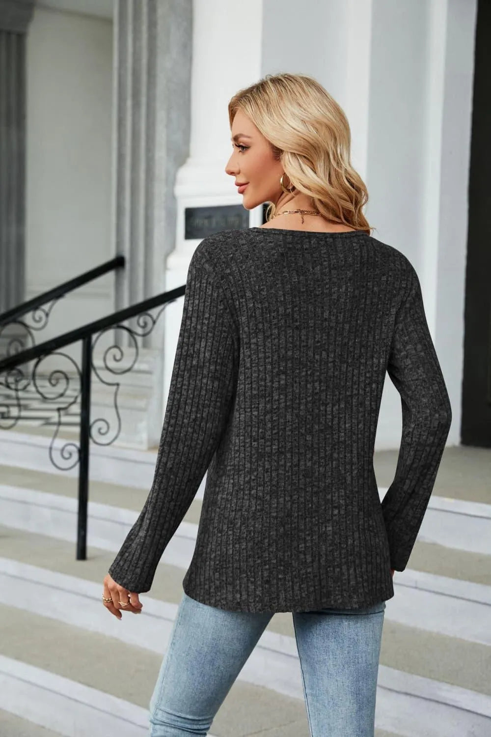 Stylish Buttoned Long Sleeve Slit Top: Shop Now for Fashionable Elegance Jewelry Bubble
