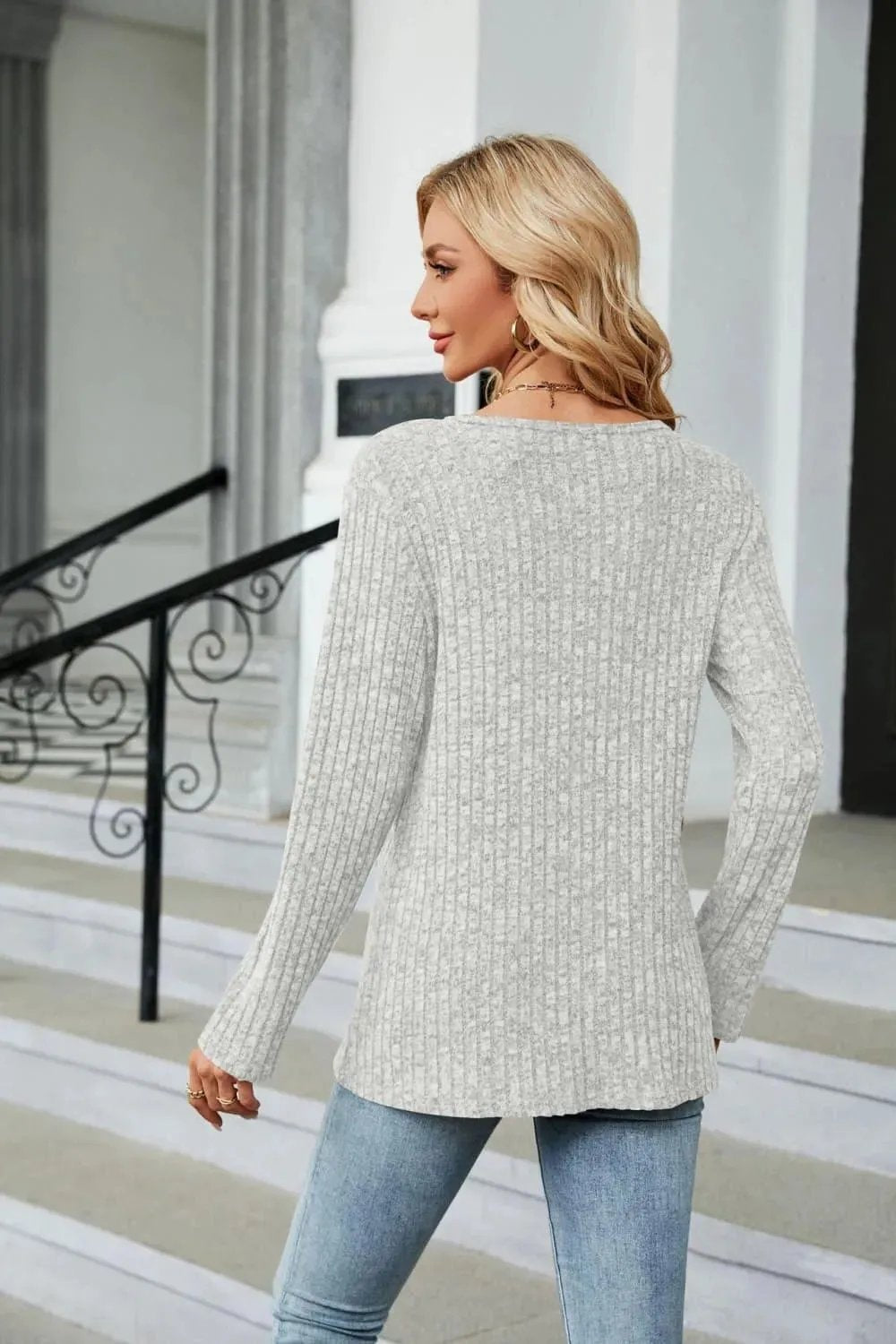 Stylish Buttoned Long Sleeve Slit Top: Shop Now for Fashionable Elegance