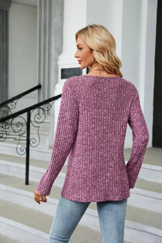 Stylish Buttoned Long Sleeve Slit Top: Shop Now for Fashionable Elegance Jewelry Bubble