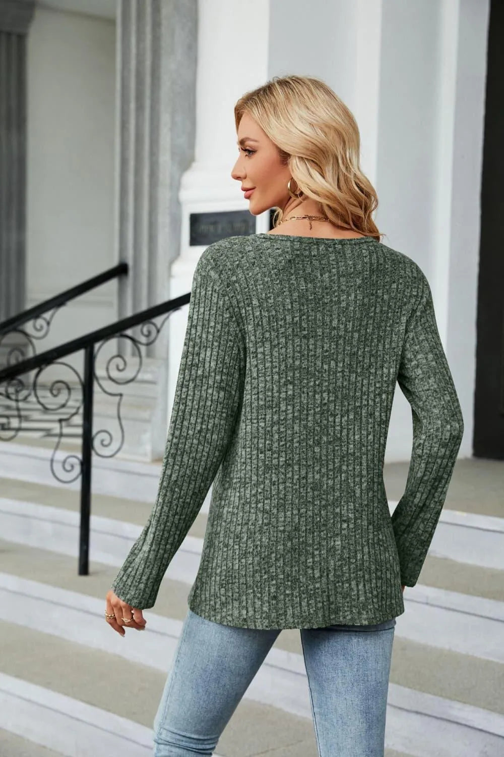Stylish Buttoned Long Sleeve Slit Top: Shop Now for Fashionable Elegance Jewelry Bubble