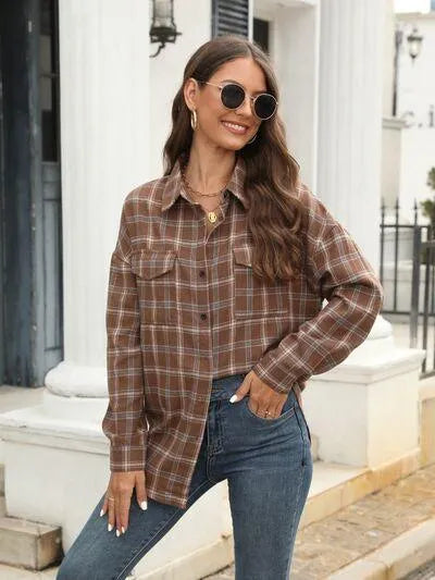 Stylish Casual Women's Plaid Print Shirt Jewelry Bubble