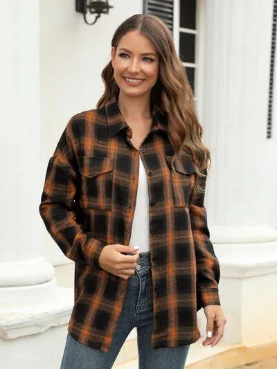 Stylish Casual Women's Plaid Print Shirt Jewelry Bubble