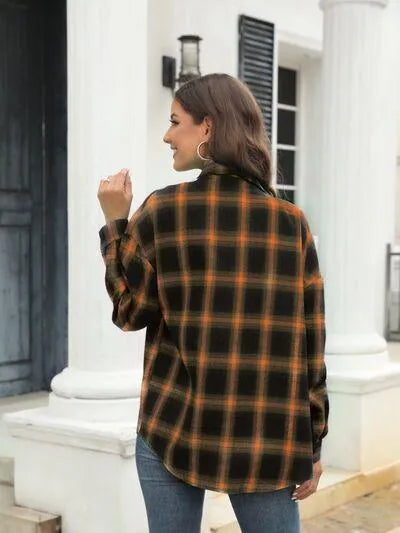 Stylish Casual Women's Plaid Print Shirt Jewelry Bubble