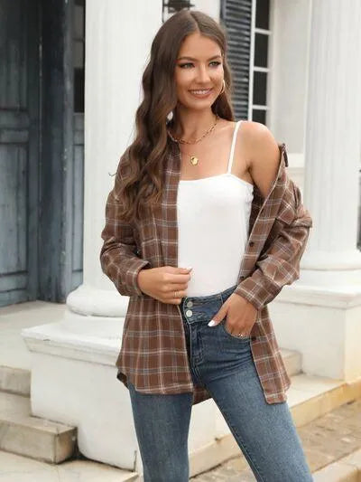 Stylish Casual Women's Plaid Print Shirt Jewelry Bubble