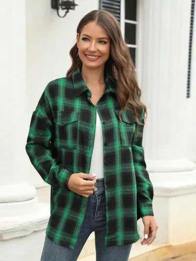 Stylish Casual Women's Plaid Print Shirt Jewelry Bubble