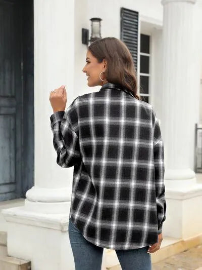 Stylish Casual Women's Plaid Print Shirt Jewelry Bubble