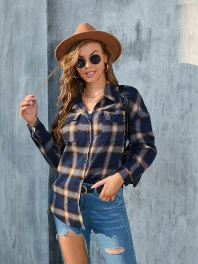 Stylish Casual Women's Plaid Print Shirt Jewelry Bubble