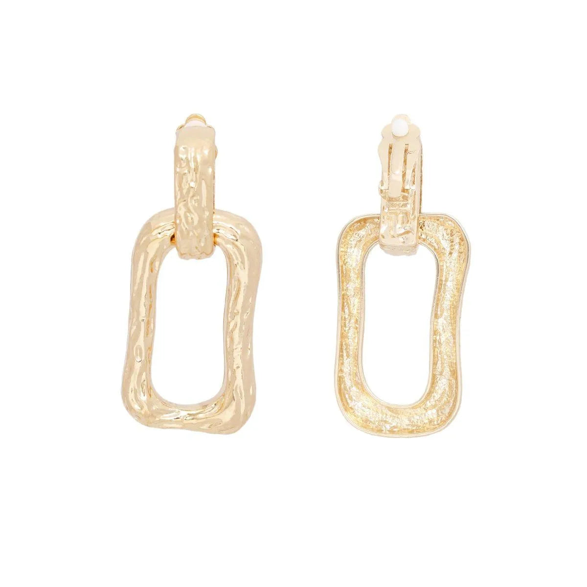 Stylish Gold Rectangle Clip On Link Earrings: Fashion Jewelry Jewelry Bubble