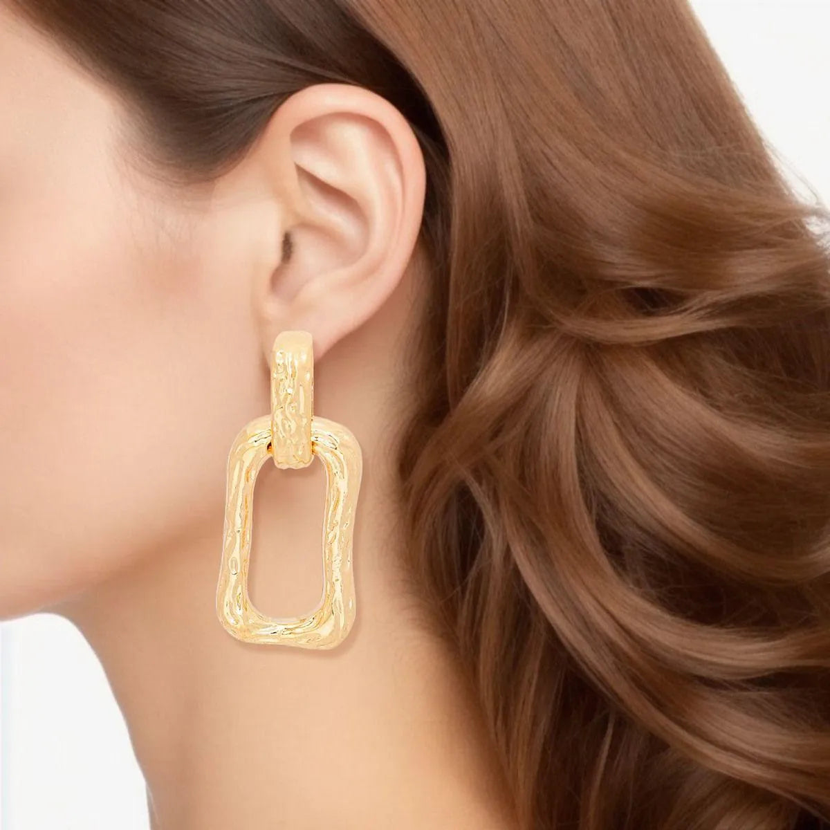 Stylish Gold Rectangle Clip On Link Earrings: Fashion Jewelry Jewelry Bubble