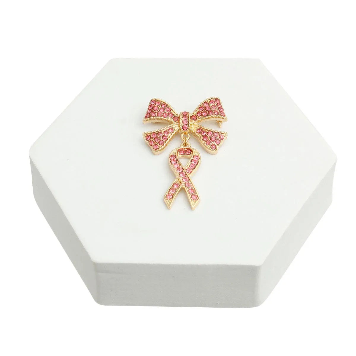 Stylish Gold Tone Lapel Pin with Double Pink Ribbon - Buy Today! Jewelry Bubble