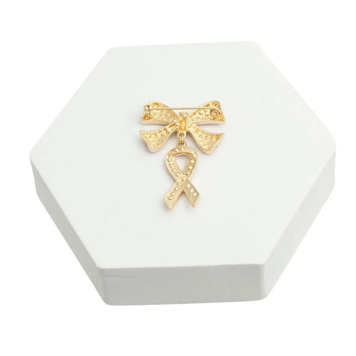 Stylish Gold Tone Lapel Pin with Double Pink Ribbon - Buy Today!