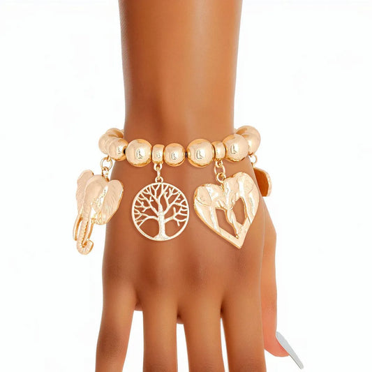 Stylish Gold Tone Stretch Bracelet: Never Forget with Elephants Jewelry Bubble