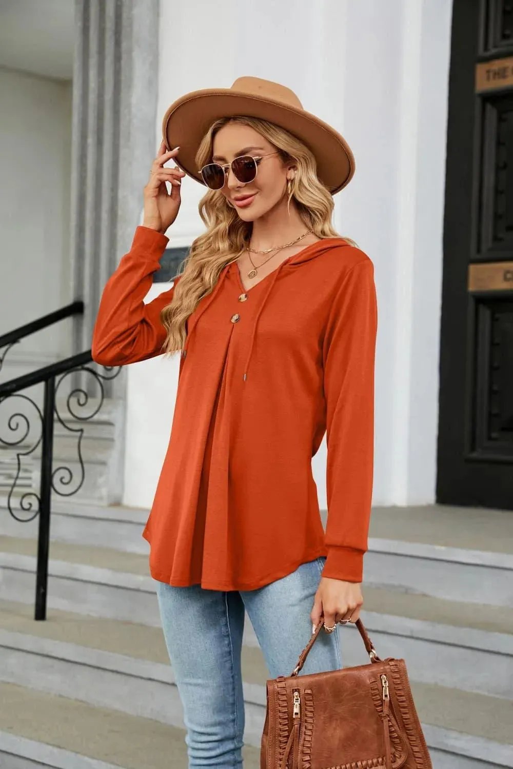 Stylish Long Sleeve Hooded Blouse: Shop Now for Casual Top
