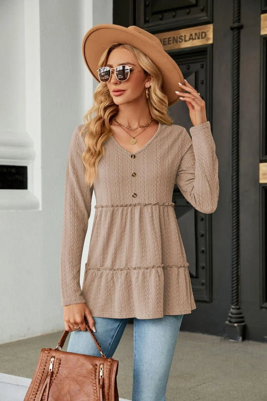 Stylish Long Sleeve V-Neck Cable-Knit Blouse: Shop Now Elevate Your Wardrobe Jewelry Bubble