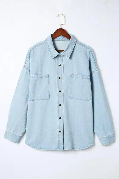 Stylish Plus Size Denim Jacket: Snap Down & Pocketed - Women's Shackets Jewelry Bubble