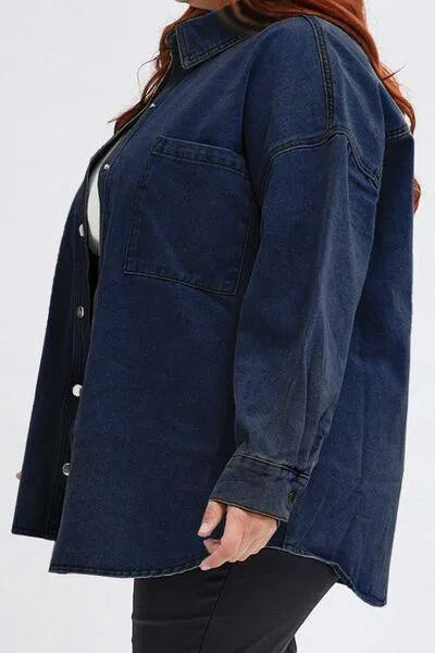 Stylish Plus Size Denim Jacket: Snap Down & Pocketed - Women's Shackets Jewelry Bubble