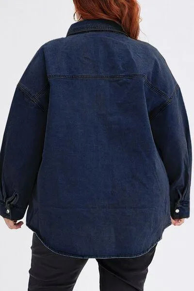 Stylish Plus Size Denim Jacket: Snap Down & Pocketed - Women's Shackets Jewelry Bubble