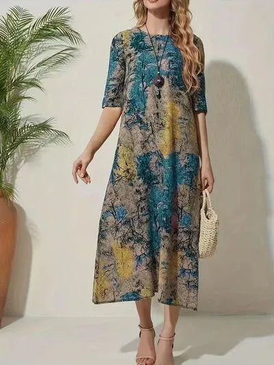 Stylish Printed Midi Dress - Half Sleeves for Comfort & Style Jewelry Bubble