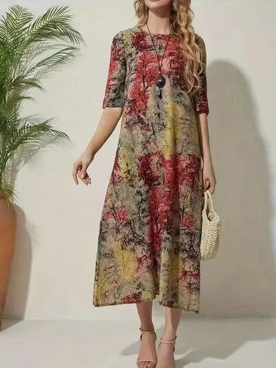 Stylish Printed Midi Dress - Half Sleeves for Comfort & Style Jewelry Bubble