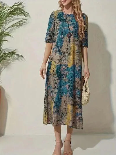 Stylish Printed Midi Dress - Half Sleeves for Comfort & Style Jewelry Bubble