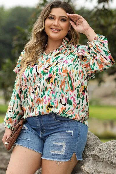 Stylish Ruffle Trim Long Sleeve Blouse - Plus Size Jewelry Bubble