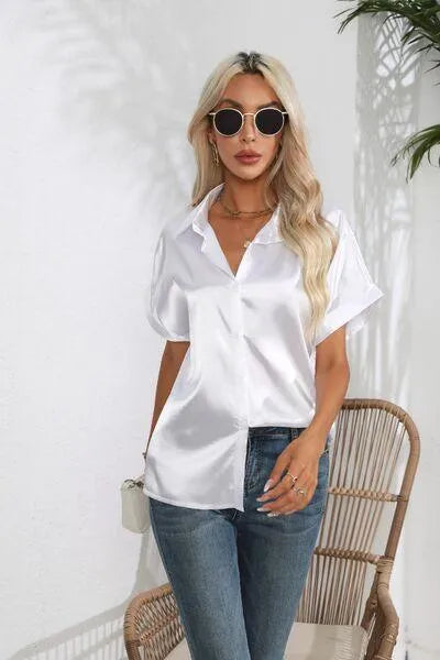 Stylish Short Sleeve Women's Collared Shirt | Fashion Relaxed Style Jewelry Bubble