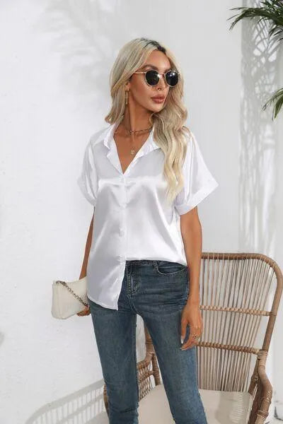 Stylish Short Sleeve Women's Collared Shirt | Fashion Relaxed Style Jewelry Bubble