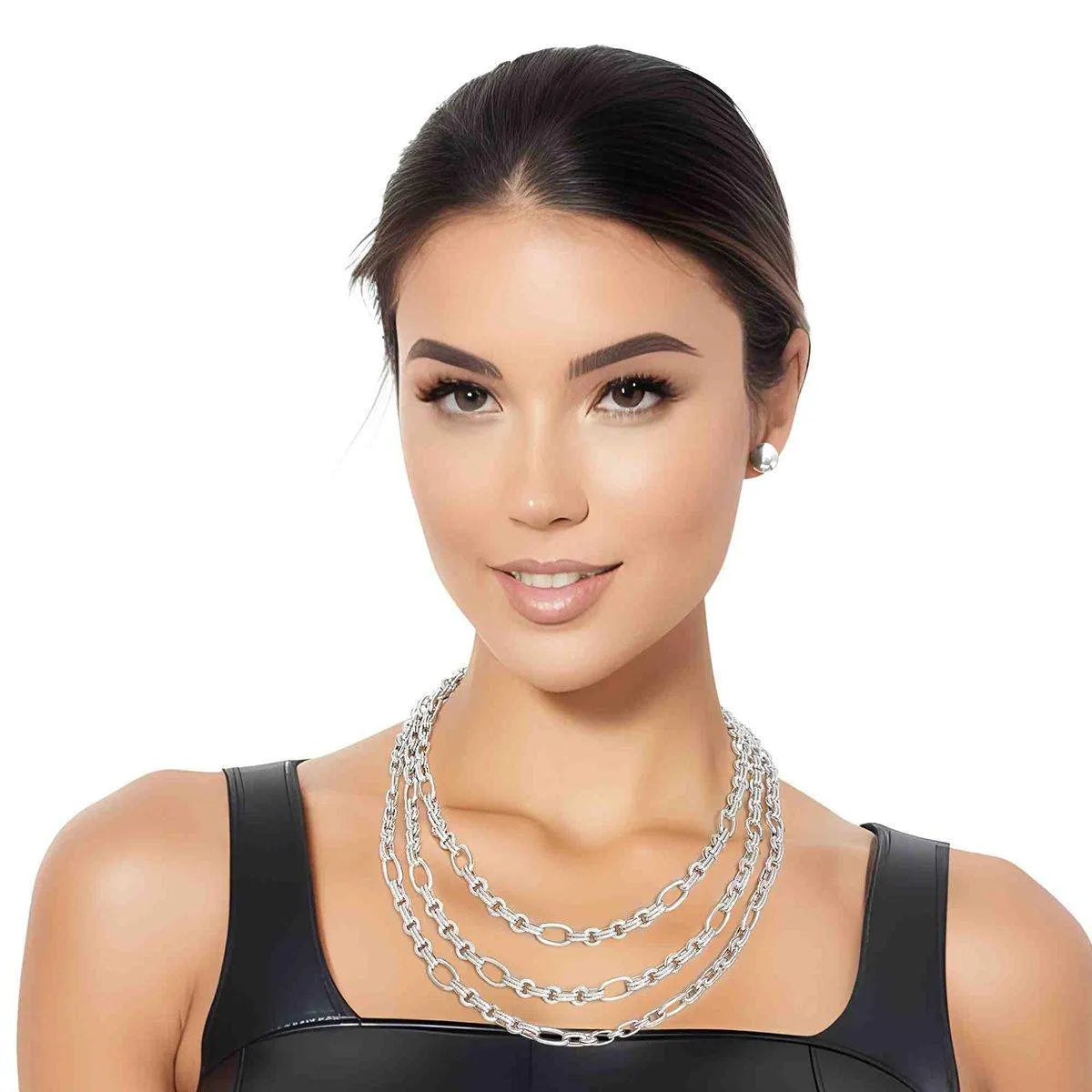 Stylish Silver Oval Links Necklace Set: Fashion Jewelry for Women Jewelry Bubble