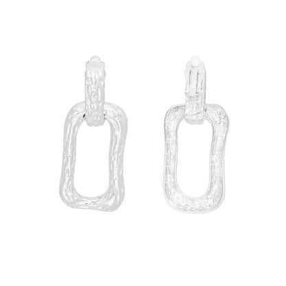 Stylish Silver Rectangle Clip On Link Earrings: Fashion Jewelry Jewelry Bubble