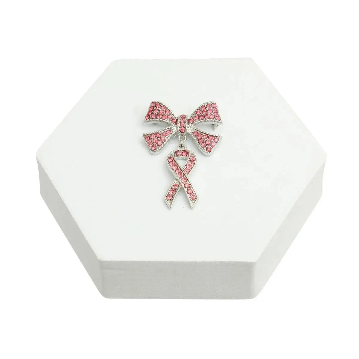 Stylish Silver Tone Lapel Pin with Double Pink Ribbon - Buy Today!