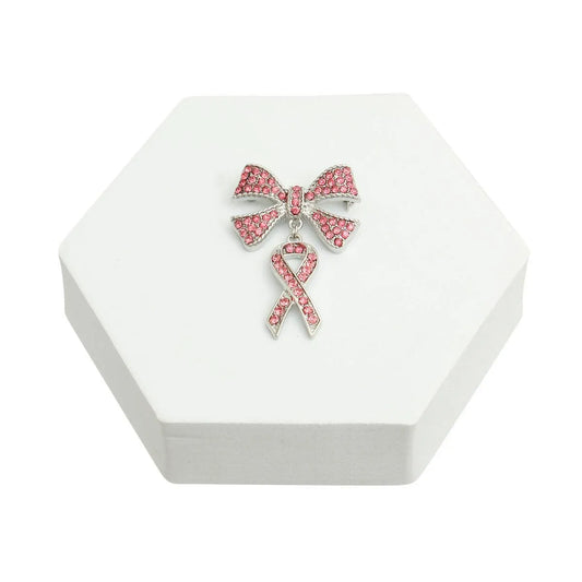 Stylish Silver Tone Lapel Pin with Double Pink Ribbon - Buy Today! Jewelry Bubble