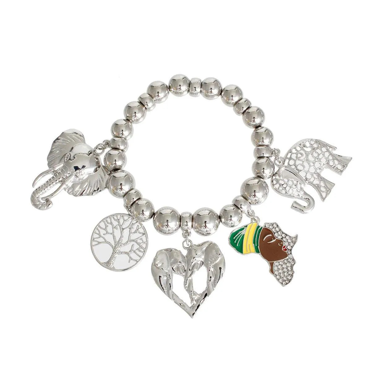 Stylish Silver Tone Stretch Bracelet: Never Forget with Elephants Jewelry Bubble