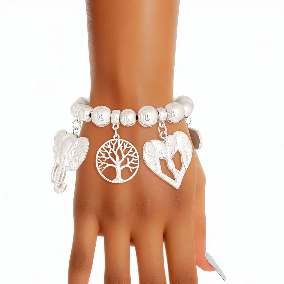 Stylish Silver Tone Stretch Bracelet: Never Forget with Elephants Jewelry Bubble