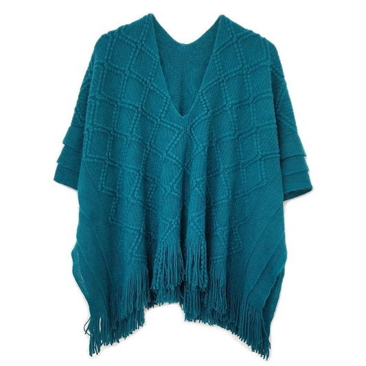 Stylish Teal Color Crochet Poncho - Perfect for Any Occasion Jewelry Bubble