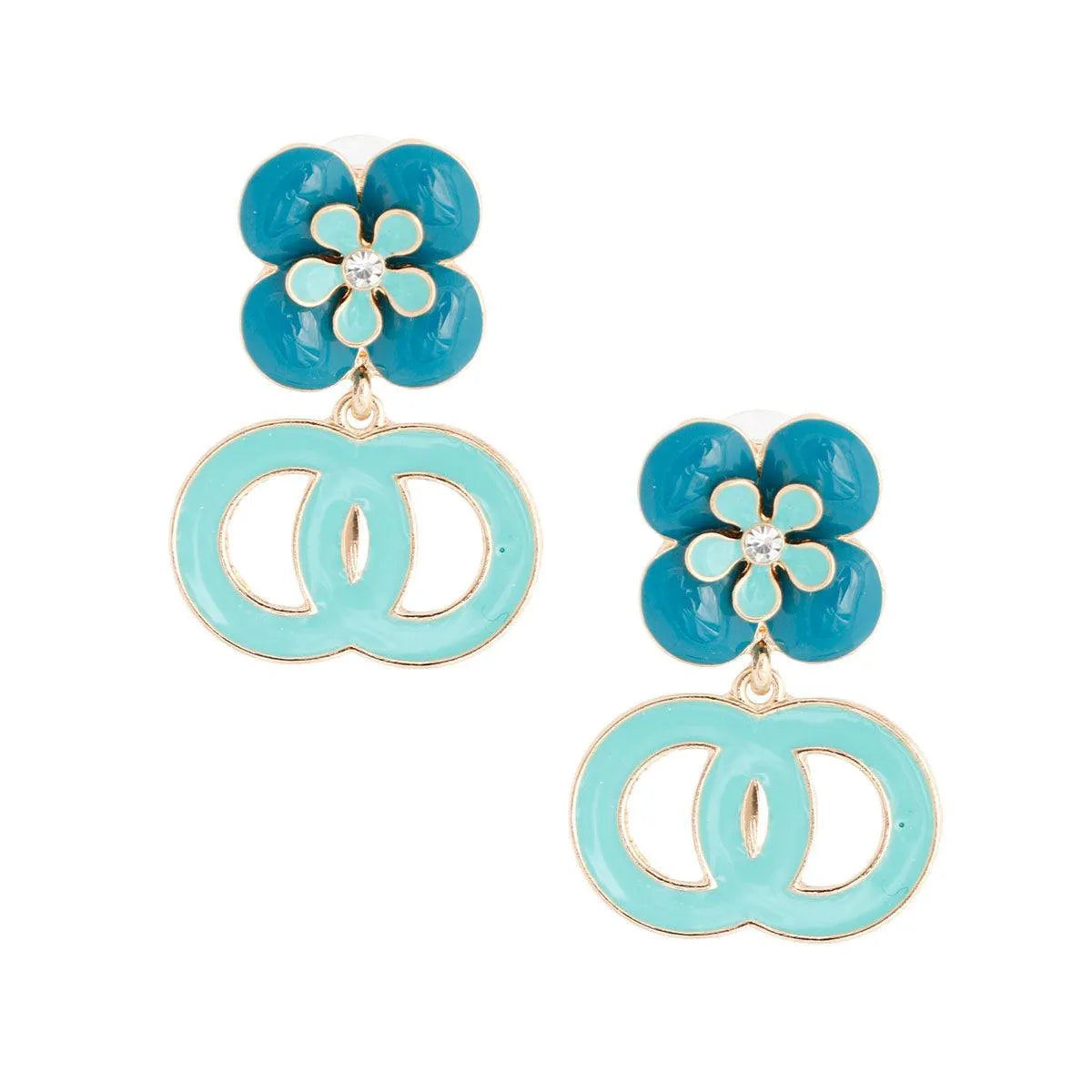 Teal Infinity Earrings with Flower Studs Sweet Statement Jewelry Bubble