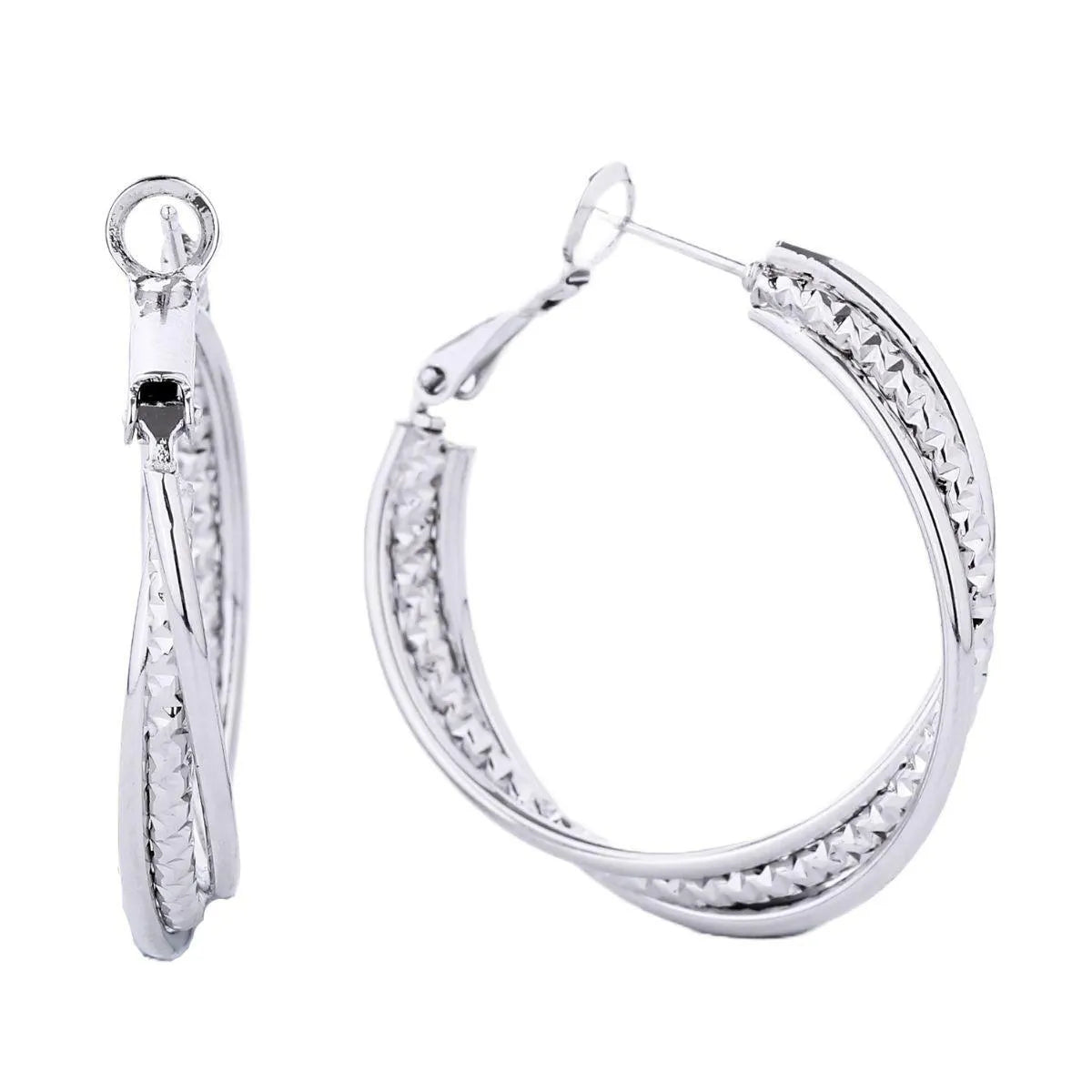 The Perfect Accessory: White Gold Small Diamond-Cut Hoop Earrings - Fashion Jewelry Jewelry Bubble