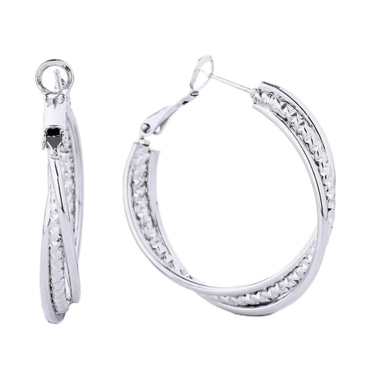 The Perfect Accessory: White Gold Small Diamond-Cut Hoop Earrings - Fashion Jewelry Jewelry Bubble