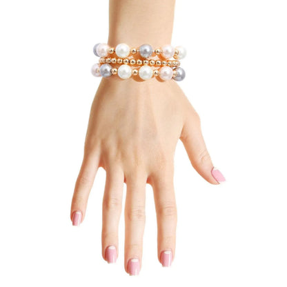 Timeless Sophistication: Pearl Medley and Gold Beaded Bracelet Set - Fashion Jewelry Pinktown