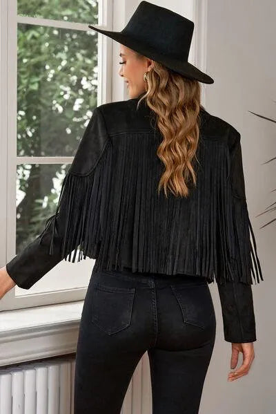 Trend Alert: Fringe Trim Lapel Collar Cropped Blazer for Chic Fashionistas Jewelry Bubble