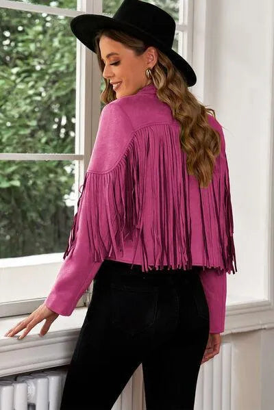 Trend Alert: Fringe Trim Lapel Collar Cropped Blazer for Chic Fashionistas Jewelry Bubble