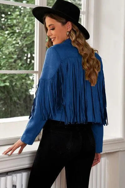 Trend Alert: Fringe Trim Lapel Collar Cropped Blazer for Chic Fashionistas Jewelry Bubble