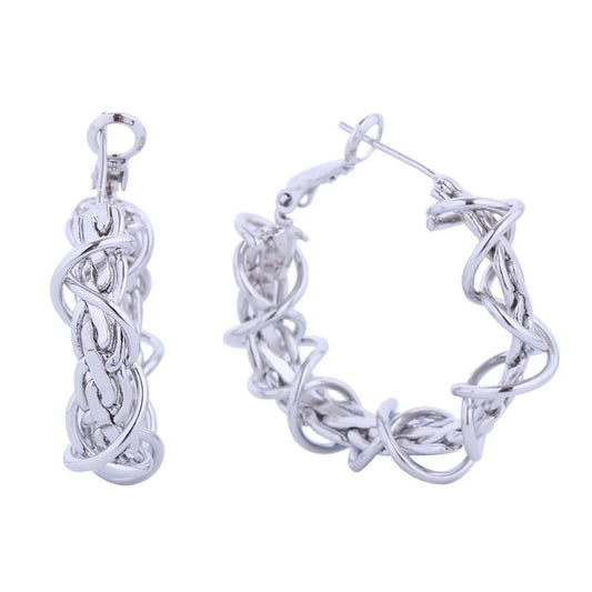 Twisted White Gold-finished Wire Chain Small Hoop Earrings Jewelry Bubble