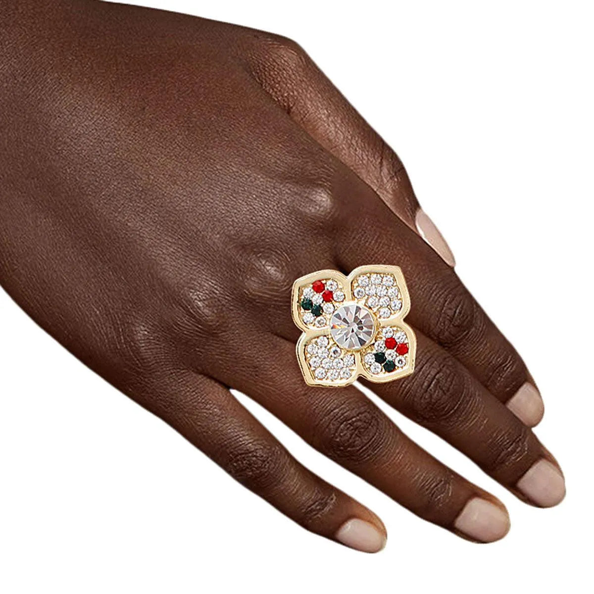 Unique Bloom: Gold Flower Ring for Women with Rhinestones - Fashion Jewelry Jewelry Bubble