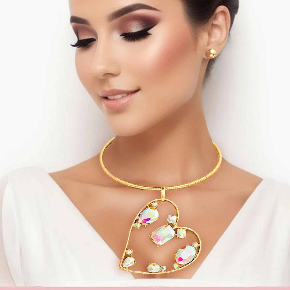 Unlock Love: Aurora Borealis Open Heart Necklace Set - Shop Now! Jewelry Bubble