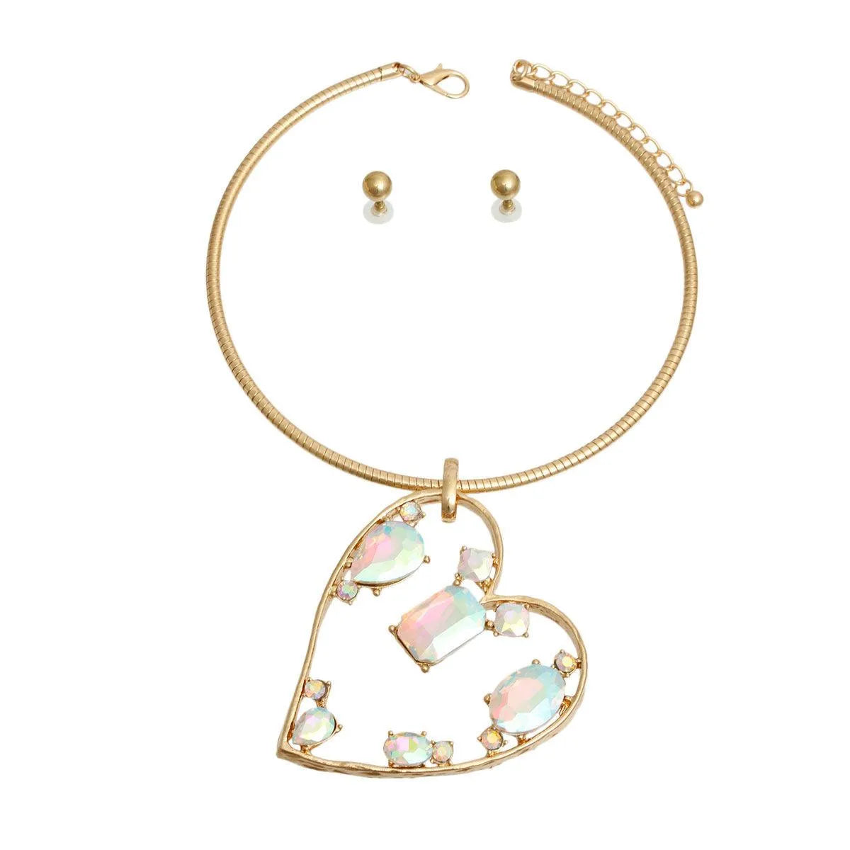 Unlock Love: Aurora Borealis Open Heart Necklace Set - Shop Now! Jewelry Bubble