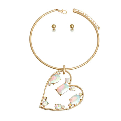 Unlock Love: Aurora Borealis Open Heart Necklace Set - Shop Now! Jewelry Bubble